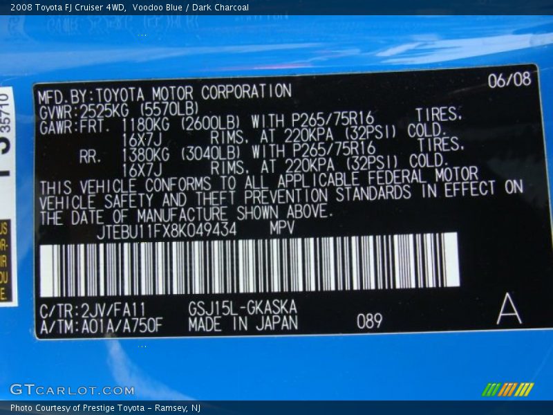Voodoo Blue / Dark Charcoal 2008 Toyota FJ Cruiser 4WD
