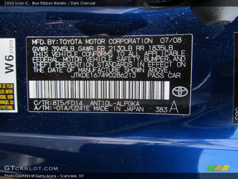 Blue Ribbon Metallic / Dark Charcoal 2009 Scion tC
