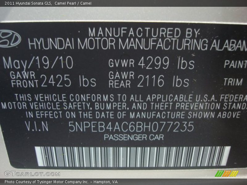 Camel Pearl / Camel 2011 Hyundai Sonata GLS