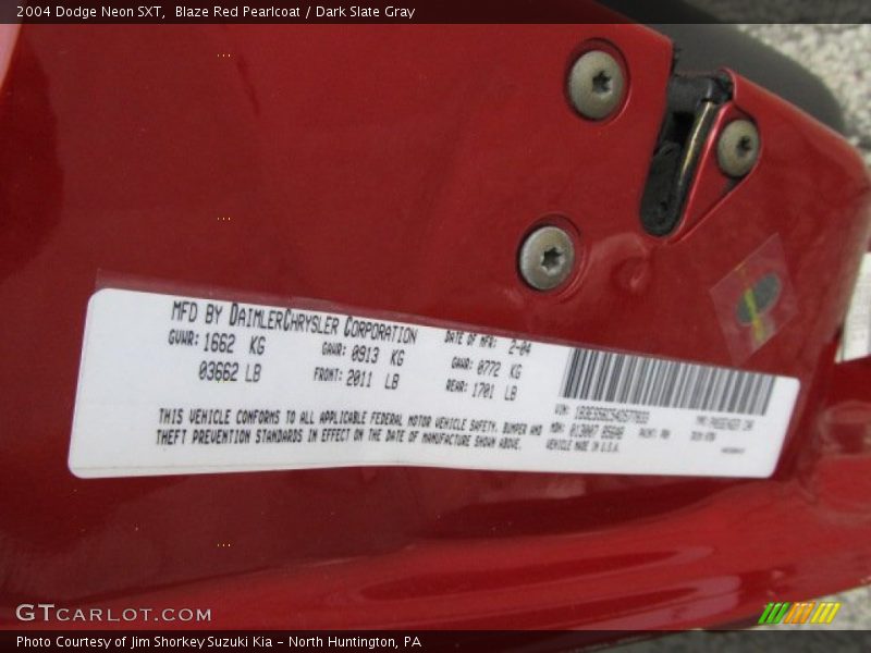 Blaze Red Pearlcoat / Dark Slate Gray 2004 Dodge Neon SXT