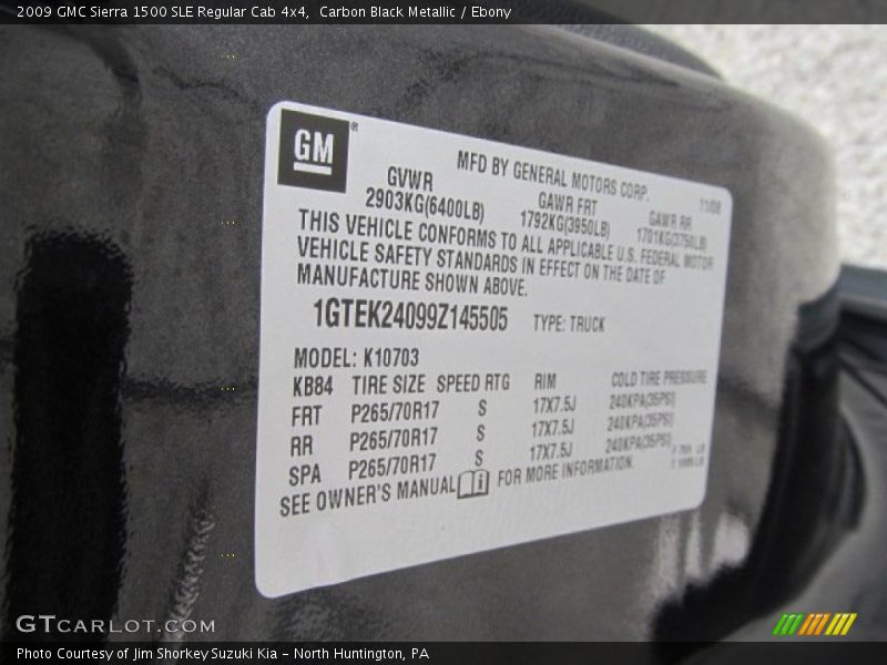 Carbon Black Metallic / Ebony 2009 GMC Sierra 1500 SLE Regular Cab 4x4
