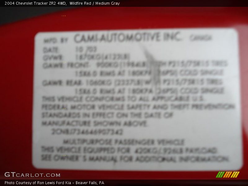 Wildfire Red / Medium Gray 2004 Chevrolet Tracker ZR2 4WD