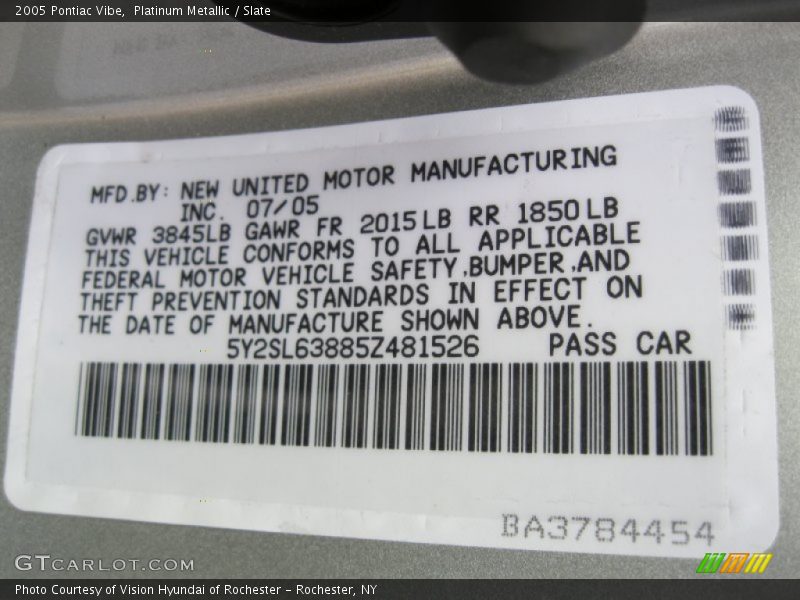 Platinum Metallic / Slate 2005 Pontiac Vibe