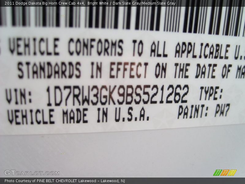 Bright White / Dark Slate Gray/Medium Slate Gray 2011 Dodge Dakota Big Horn Crew Cab 4x4