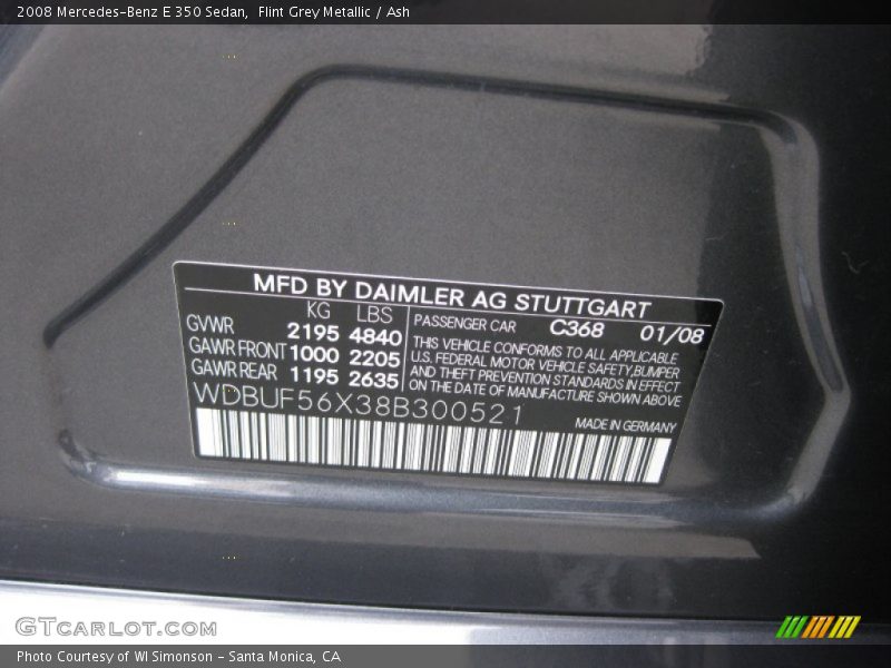 Flint Grey Metallic / Ash 2008 Mercedes-Benz E 350 Sedan