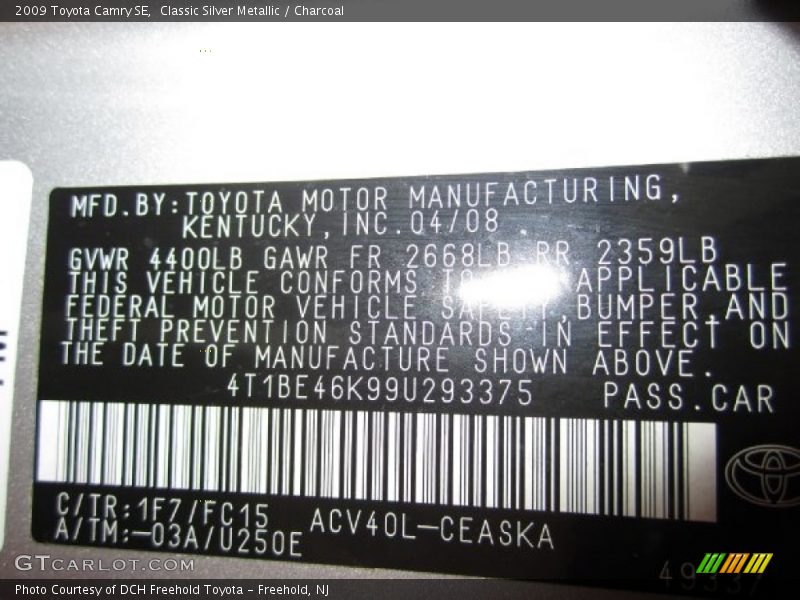 Classic Silver Metallic / Charcoal 2009 Toyota Camry SE