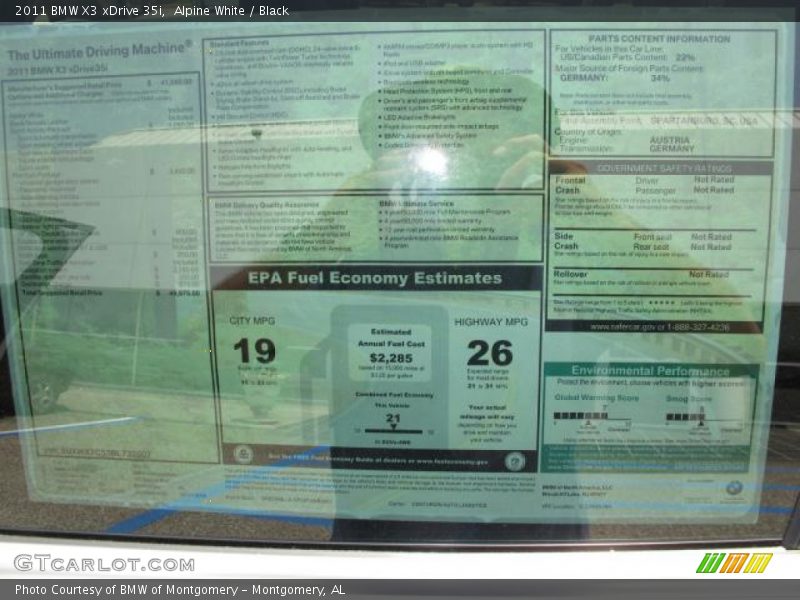  2011 X3 xDrive 35i Window Sticker