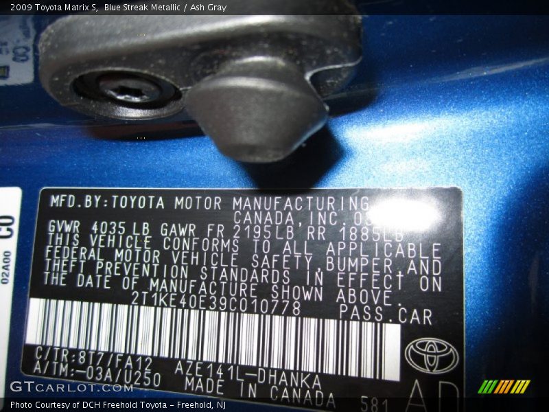 Blue Streak Metallic / Ash Gray 2009 Toyota Matrix S