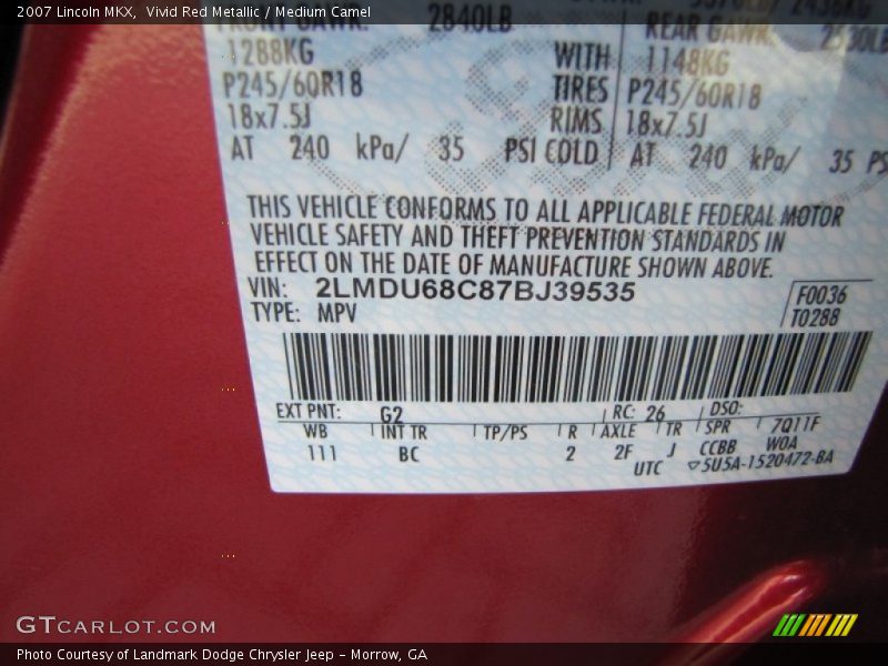 Vivid Red Metallic / Medium Camel 2007 Lincoln MKX