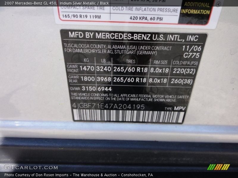 Iridium Silver Metallic / Black 2007 Mercedes-Benz GL 450