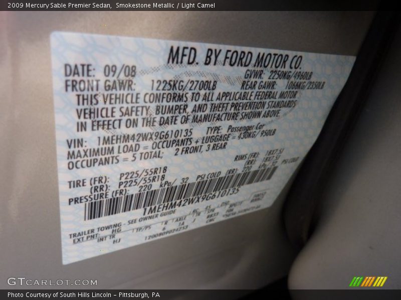 Smokestone Metallic / Light Camel 2009 Mercury Sable Premier Sedan