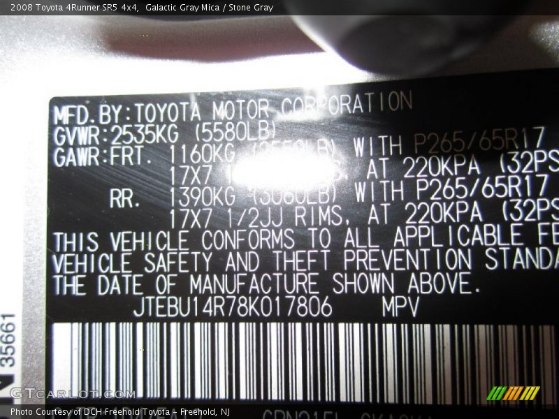 Galactic Gray Mica / Stone Gray 2008 Toyota 4Runner SR5 4x4