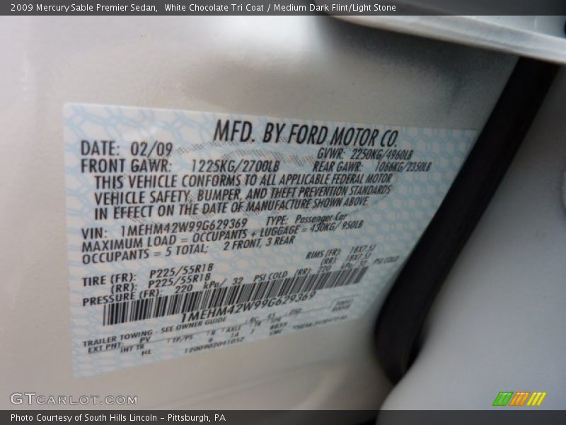 White Chocolate Tri Coat / Medium Dark Flint/Light Stone 2009 Mercury Sable Premier Sedan