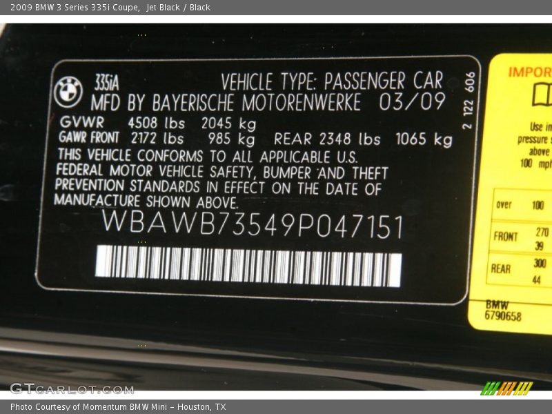 Jet Black / Black 2009 BMW 3 Series 335i Coupe