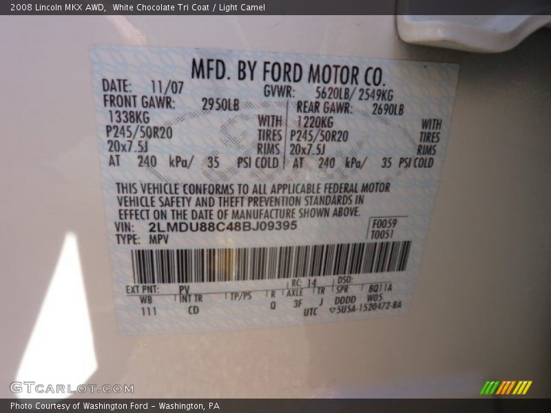 White Chocolate Tri Coat / Light Camel 2008 Lincoln MKX AWD