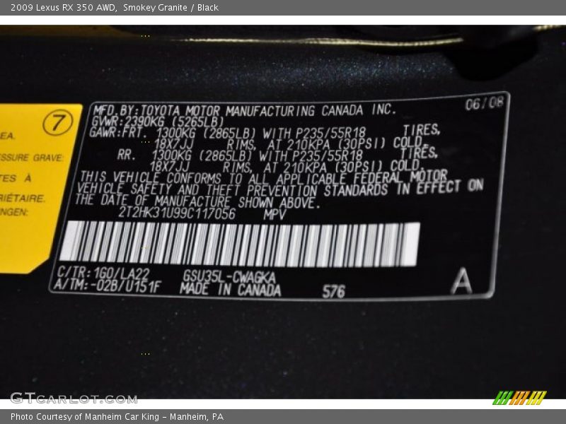 Smokey Granite / Black 2009 Lexus RX 350 AWD