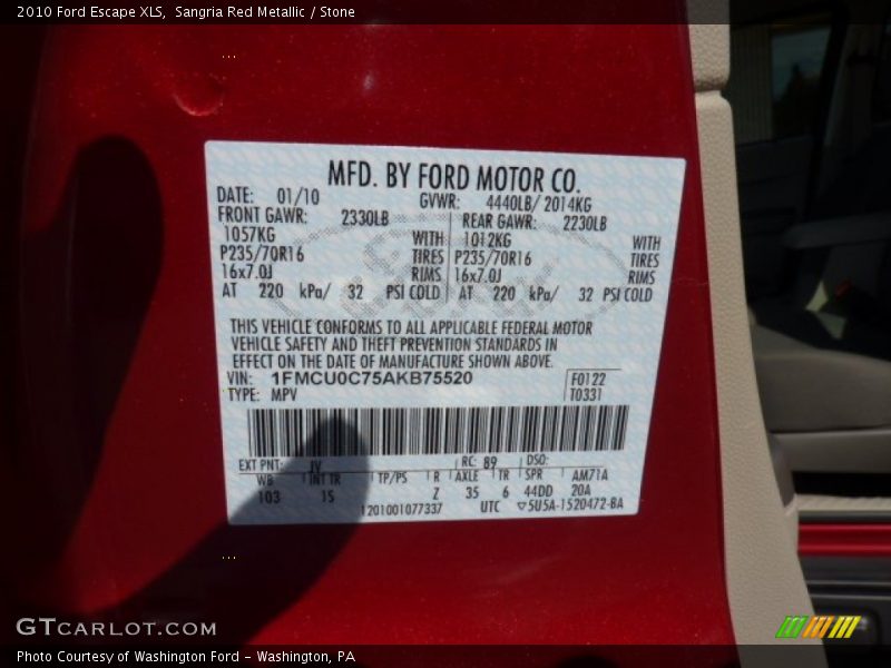 Sangria Red Metallic / Stone 2010 Ford Escape XLS