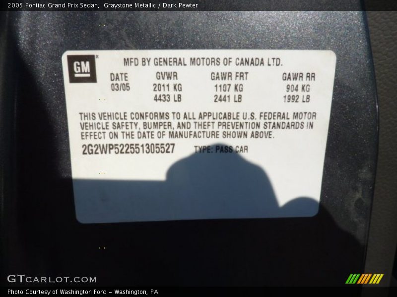 Graystone Metallic / Dark Pewter 2005 Pontiac Grand Prix Sedan