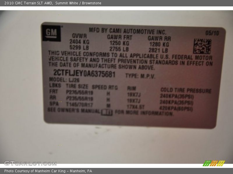 Summit White / Brownstone 2010 GMC Terrain SLT AWD