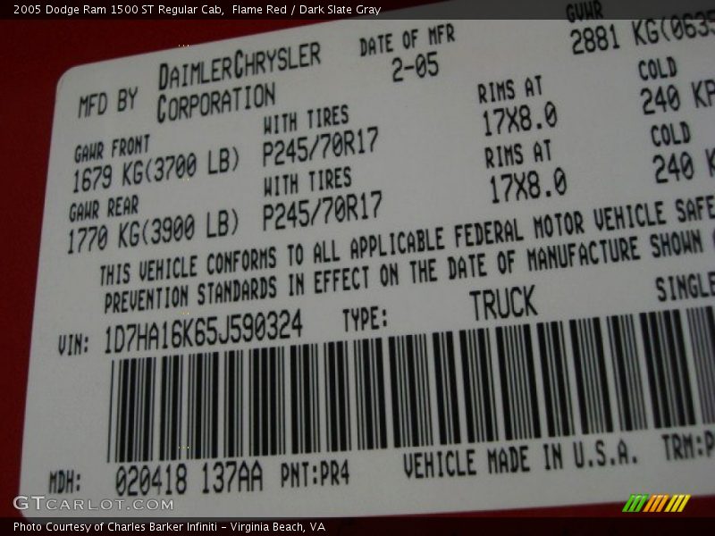 Flame Red / Dark Slate Gray 2005 Dodge Ram 1500 ST Regular Cab