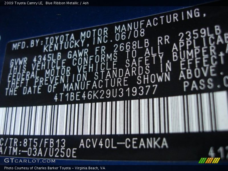 Blue Ribbon Metallic / Ash 2009 Toyota Camry LE