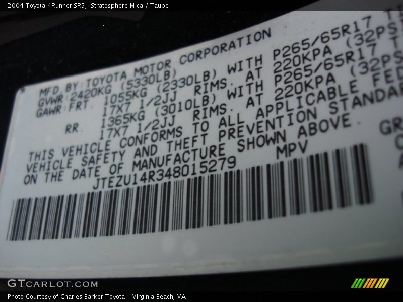Stratosphere Mica / Taupe 2004 Toyota 4Runner SR5