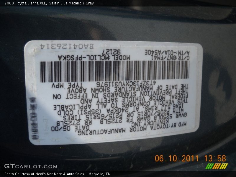 Sailfin Blue Metallic / Gray 2000 Toyota Sienna XLE