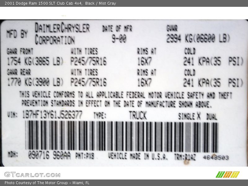 Black / Mist Gray 2001 Dodge Ram 1500 SLT Club Cab 4x4