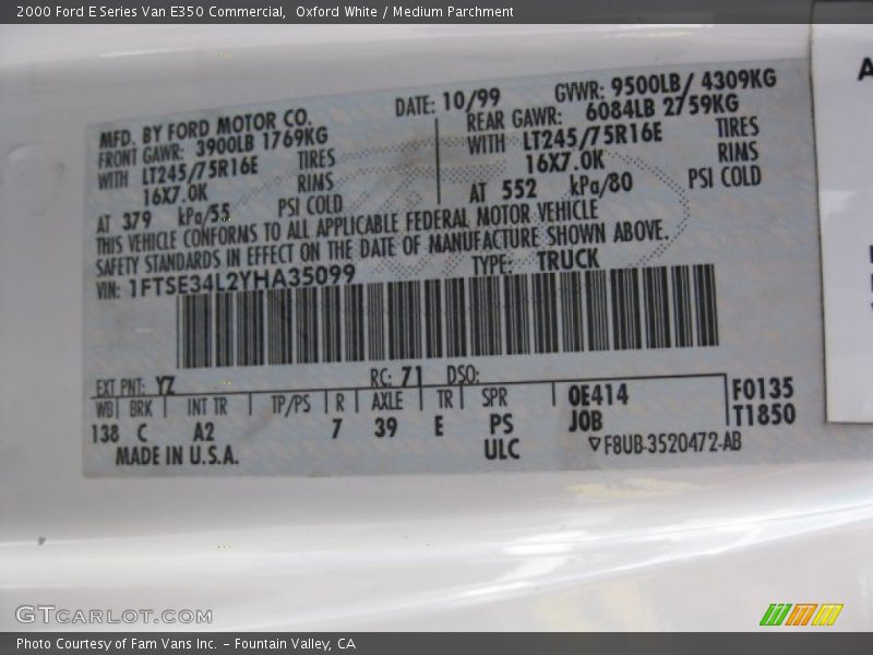 Oxford White / Medium Parchment 2000 Ford E Series Van E350 Commercial