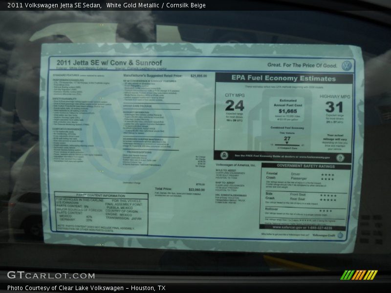 White Gold Metallic / Cornsilk Beige 2011 Volkswagen Jetta SE Sedan