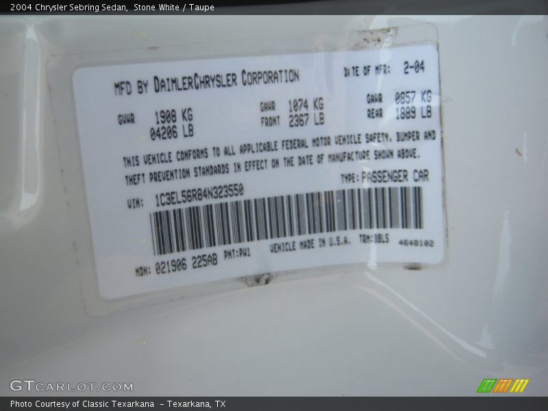 Stone White / Taupe 2004 Chrysler Sebring Sedan