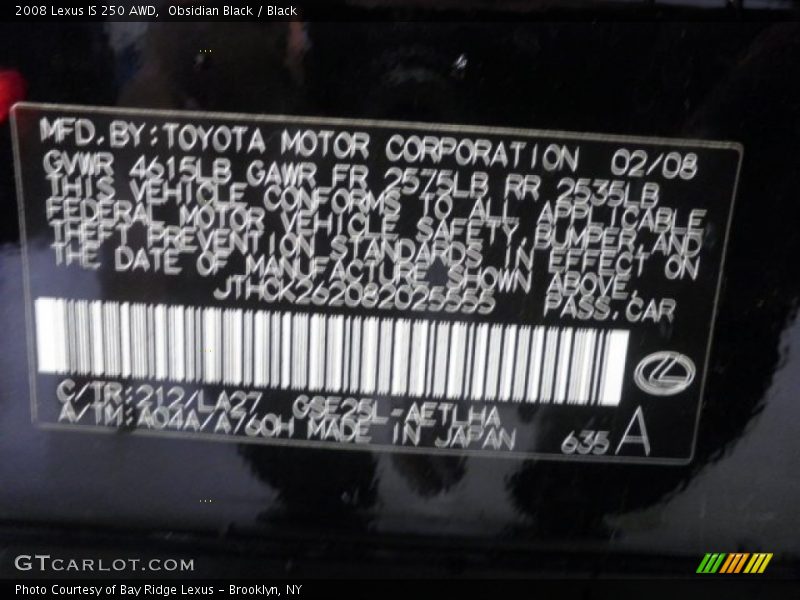 Obsidian Black / Black 2008 Lexus IS 250 AWD