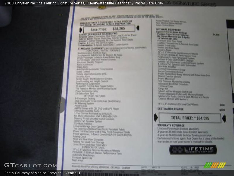 Clearwater Blue Pearlcoat / Pastel Slate Gray 2008 Chrysler Pacifica Touring Signature Series