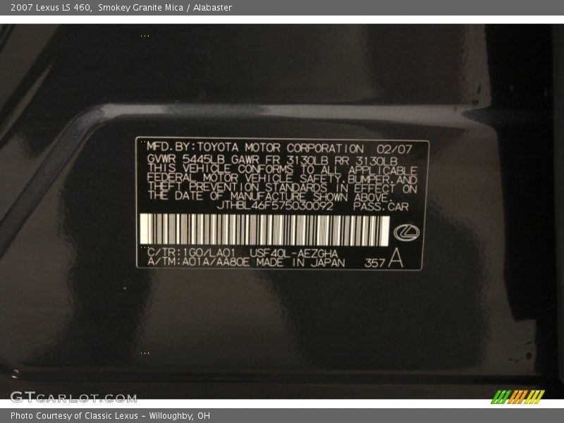 Smokey Granite Mica / Alabaster 2007 Lexus LS 460