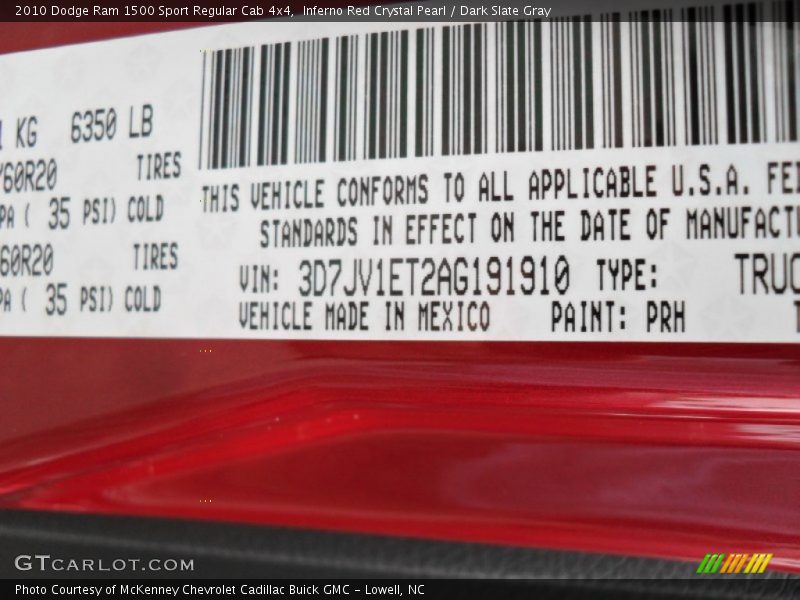 Inferno Red Crystal Pearl / Dark Slate Gray 2010 Dodge Ram 1500 Sport Regular Cab 4x4