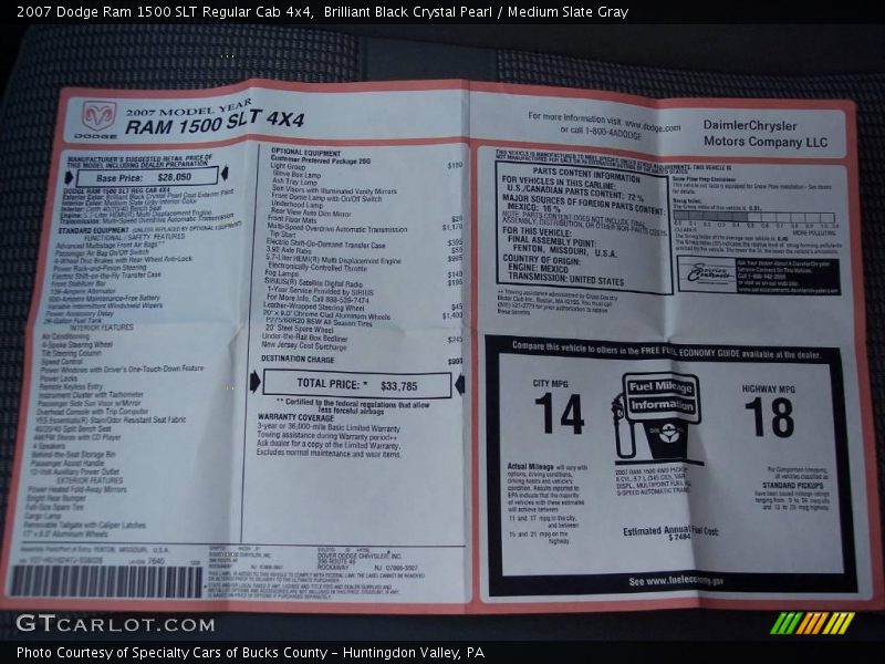 Brilliant Black Crystal Pearl / Medium Slate Gray 2007 Dodge Ram 1500 SLT Regular Cab 4x4