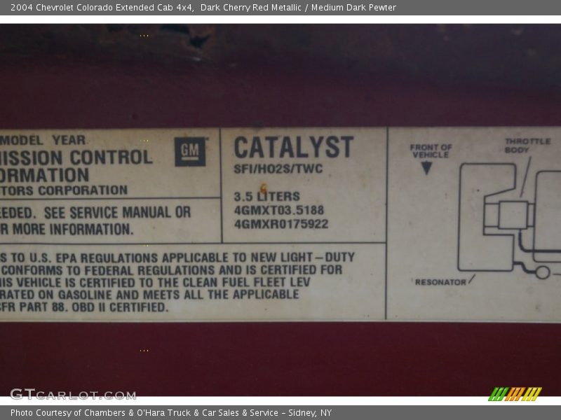 Info Tag of 2004 Colorado Extended Cab 4x4
