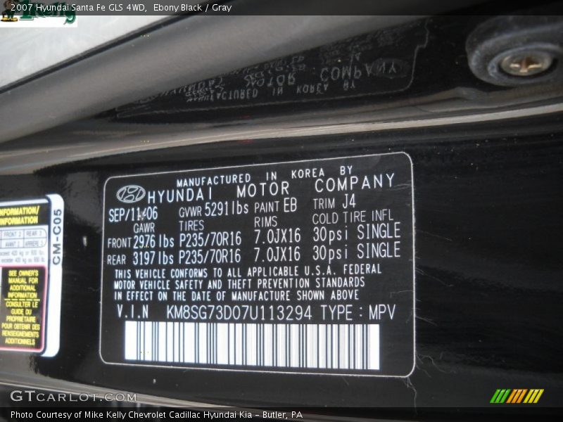 Ebony Black / Gray 2007 Hyundai Santa Fe GLS 4WD
