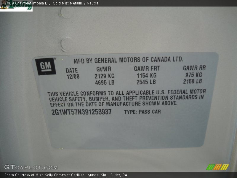 Gold Mist Metallic / Neutral 2009 Chevrolet Impala LT