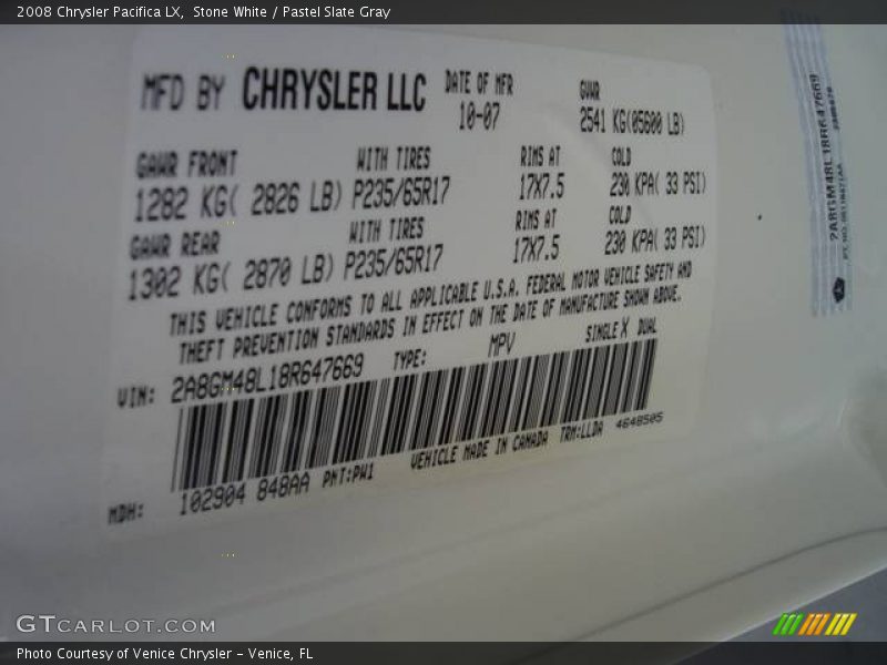 Stone White / Pastel Slate Gray 2008 Chrysler Pacifica LX
