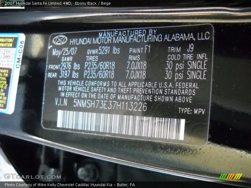 Ebony Black / Beige 2007 Hyundai Santa Fe Limited 4WD