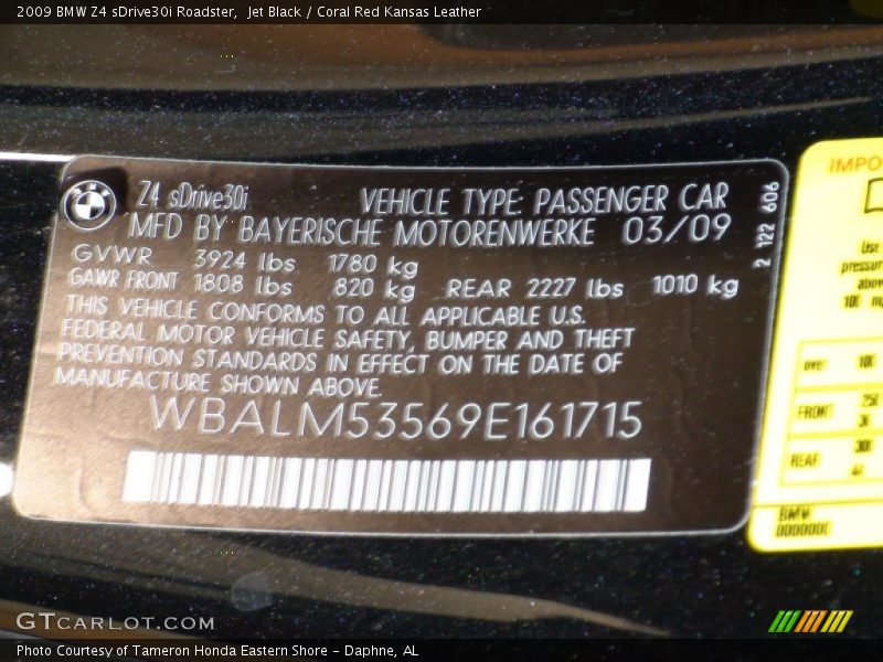 Jet Black / Coral Red Kansas Leather 2009 BMW Z4 sDrive30i Roadster