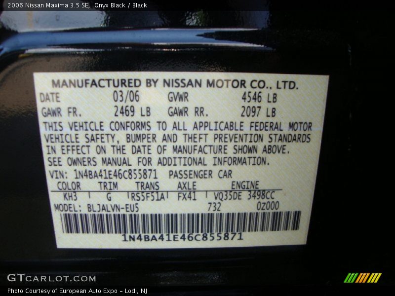 Onyx Black / Black 2006 Nissan Maxima 3.5 SE