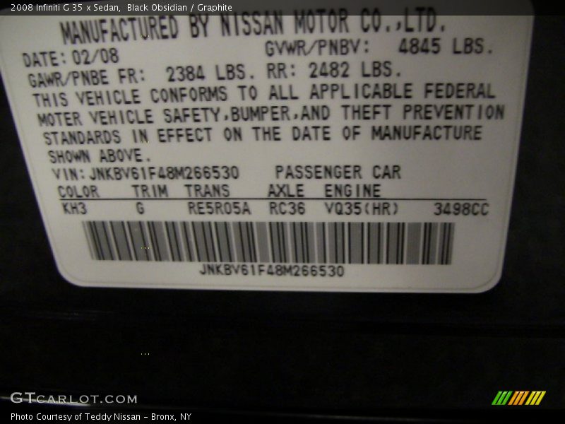 Black Obsidian / Graphite 2008 Infiniti G 35 x Sedan