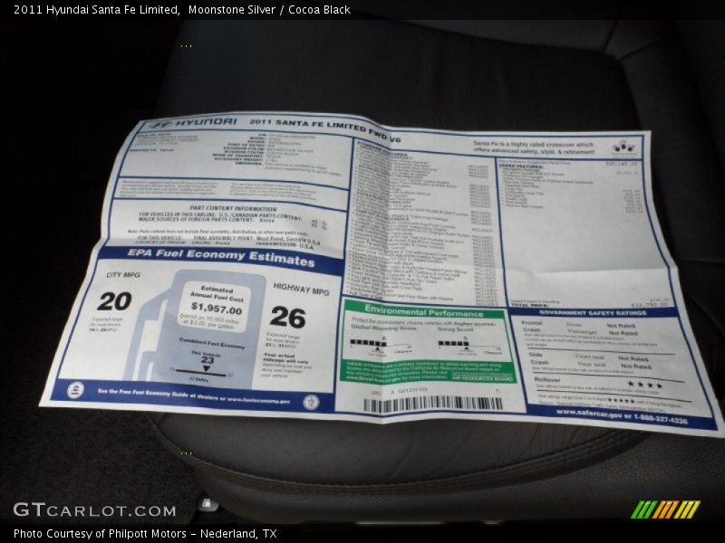 Moonstone Silver / Cocoa Black 2011 Hyundai Santa Fe Limited