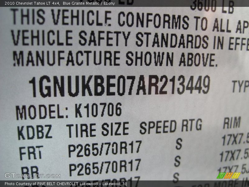 Blue Granite Metallic / Ebony 2010 Chevrolet Tahoe LT 4x4