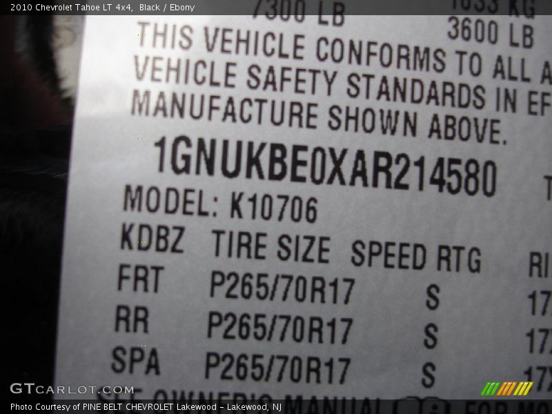 Black / Ebony 2010 Chevrolet Tahoe LT 4x4