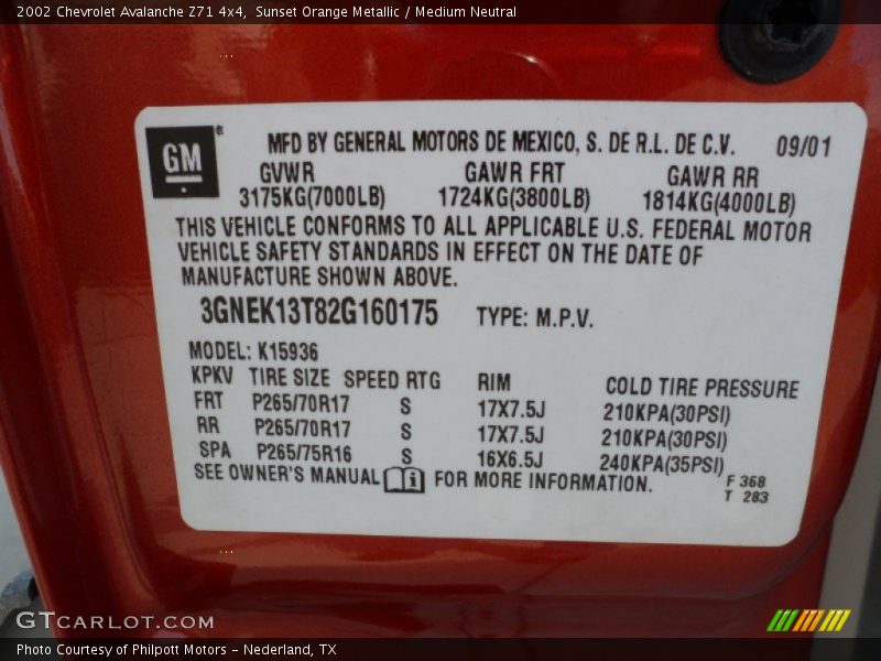 Sunset Orange Metallic / Medium Neutral 2002 Chevrolet Avalanche Z71 4x4