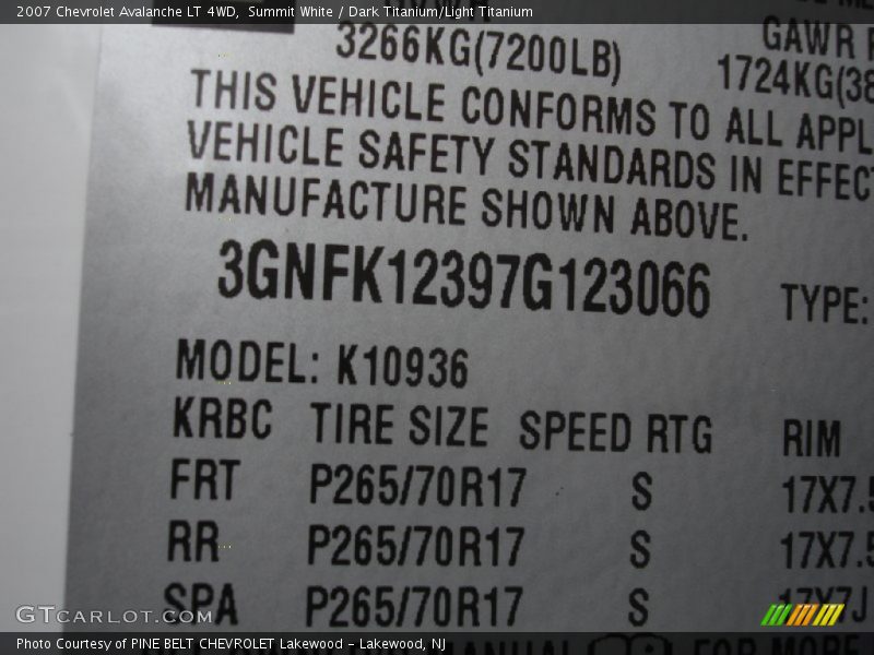 Summit White / Dark Titanium/Light Titanium 2007 Chevrolet Avalanche LT 4WD