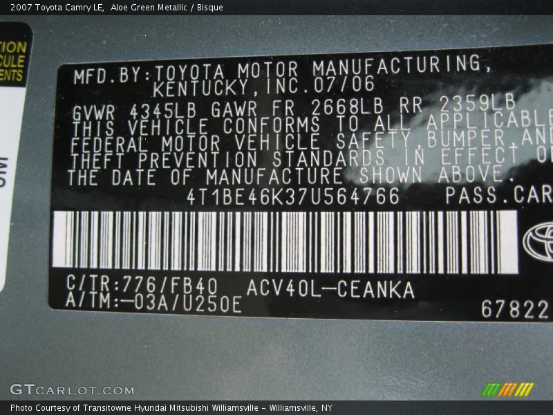 Aloe Green Metallic / Bisque 2007 Toyota Camry LE